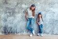 Mom with daughter in family look Royalty Free Stock Photo