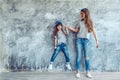 Mom with daughter in family look Royalty Free Stock Photo