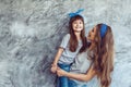 Mom with daughter in family look Royalty Free Stock Photo