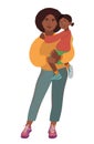 Mom and daughter family portrait. African-American mother and daughter. Sport wear and sneakers. Vector illustration simple shapes