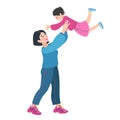Mom and daughter family portrait. Asian mother and daughter. Sport wear and sneakers. Vector illustration simple shapes