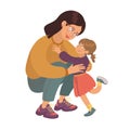 Mom and daughter family portrait. Lovely mother and daughter. Sport wear and sneakers. Vector illustration simple shapes