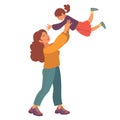 Mom and daughter family portrait. Lovely mother and daughter. Sport wear and sneakers. Vector illustration simple shapes