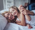 Mom and daughter at home