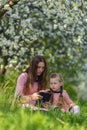 mom and daughter looking at a tablet Royalty Free Stock Photo