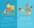 Mom and Daughter, Mother with Child Vector Posters Royalty Free Stock Photo