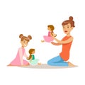 Mom And Daughter Playing Dolls, Loving Mother Enjoying Good Quality Mommy Time With Happy Kid Royalty Free Stock Photo