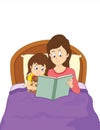 Mom and daughter reading and listening bedtime story Royalty Free Stock Photo