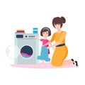 Mom and daughter are washing