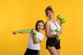 Mom and daughter workouts in studio Royalty Free Stock Photo