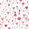 Mom and Dauther on Pink flower fabric pattern, Generative AI