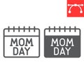 Mom day calendar line and glyph icon, date and holiday, mothers day calendar vector icon, vector graphics, editable