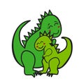 Mom Dinosaur hugging Baby Dino, T-Rex, tyrannosaurus, dinosaur