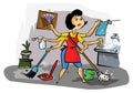 Mom Doing Multitask Work Color Illustration Royalty Free Stock Photo