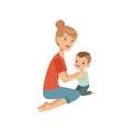 Mom embracing her son, mother hugging her child, happy parenting concept vector Illustration on a white background