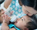 Mom feed power mile to her baby Royalty Free Stock Photo