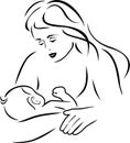 Mom feeds the baby. Drawing for logo design