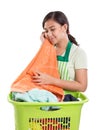 Mom feels the softness of her laundry work