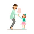 Mom Giving Cotton Candy To Daughter, Loving Mother Enjoying Good Quality Mommy Time With Happy Kid Royalty Free Stock Photo