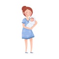 Mom and Her Kid Vector Illustration. Young Mother Holding Her Baby in Arms and Embracing Royalty Free Stock Photo