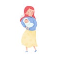 Mom and Her Kid Vector Illustration. Young Mother Holding Her Baby in Arms and Embracing