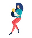 Mom holding a baby. Vector Illustration. Mother love