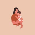 Mom holding little son. Motherhood. Simple doodle. Vector