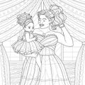 Mom holds her daughter in her arms.Coloring book antistress for children and adults. Illustration isolated on white