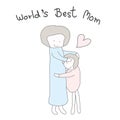 Mom hug children with heart pastel color hand drawn with word wo