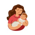 Mom hugs baby. Mothers day, motherhood symbol in flat style