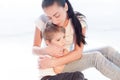 Mom hugs her son sadness love Royalty Free Stock Photo