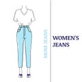 Women`s blue Mom Jeans with loose silhouette