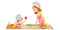 Mom and kid girl preparing healthy food at home. Concept motherhood child-rearing. Mother`s day holiday concept