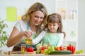 Mom and kid preparing healthy food Royalty Free Stock Photo