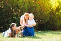 Mom with kids on a walk