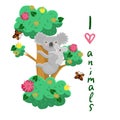 Mom koala with a baby on a tree. Vector graphics Royalty Free Stock Photo