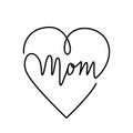 Mom lettering in the shape of a heart as a pendant design, a template for a postcard, mother's day or mom's