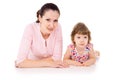 Mom lies is with a small beautiful child Royalty Free Stock Photo