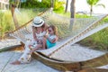 Mom and little girl relaxing in hammock at