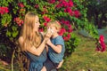 Mom looks at his son who is allergic to pollen Royalty Free Stock Photo