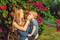 Mom looks at his son who is allergic to pollen Royalty Free Stock Photo