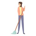 Mom mop cleaning icon cartoon vector. Woman housewife