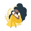 Mom and newborn baby. Dark-skinned Woman in a yellow dress hugs a child. Touching portrait. Vector modern cute