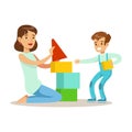 Mom Playing Blocks With Her Son, Loving Mother Enjoying Good Quality Mommy Time With Happy Kid Royalty Free Stock Photo