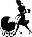 Mom Pushing Pram Silhouette Royalty Free Stock Photo