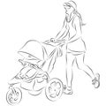 Mom Pusing Baby Stroller Royalty Free Stock Photo