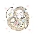 Mom puts the baby to sleep in the cradle. Vector Royalty Free Stock Photo