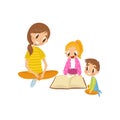 Mom reading a book to her son and daughter, family, early development concept vector Illustration on a white background