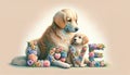 mom\'s dog and puppy with love text and flower in pastel Royalty Free Stock Photo