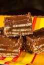 Mom`s homemade chocolate caramel wafer layer bar